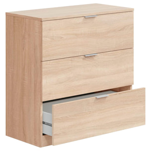 Cassettiera 3 Cassetti Comodino Senza Piedi Comò Mobile Camera da Letto Salvaspazio Design Minimal Moderno 77 x 38 x 80 Cm Rovere Canadese