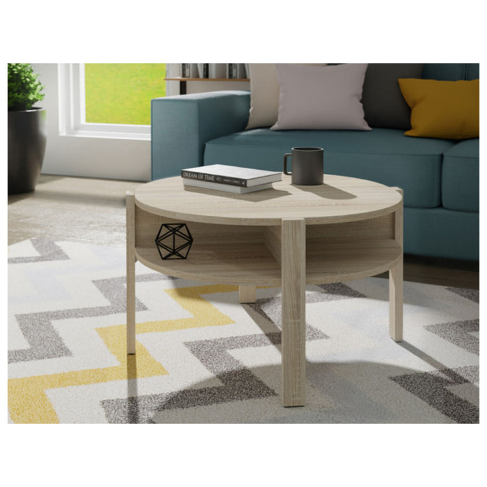 Table basse ronde en bois avec niches - 5 coloris - BAGO
