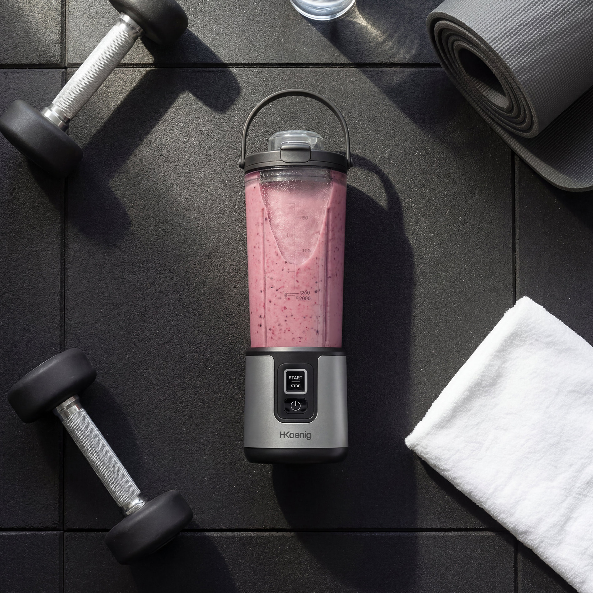 H.Koenig Mini Batidora Portátil MOOTH9 Recargable 470 mL, Batidora de Smoothies Inalámbrica 110W con 6 Cuchillas de Acero Inox, gris