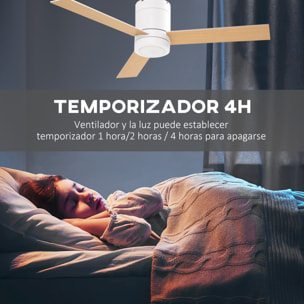 Ventilador de Techo Motor AC 48W con Luz LED Mando a Distancia 112 de Diámetro 3 Velocidades Temporizador 3 Aspas de Madera Silencioso para Dormitorio Salón Comedor 112x112x25 cm Blanco