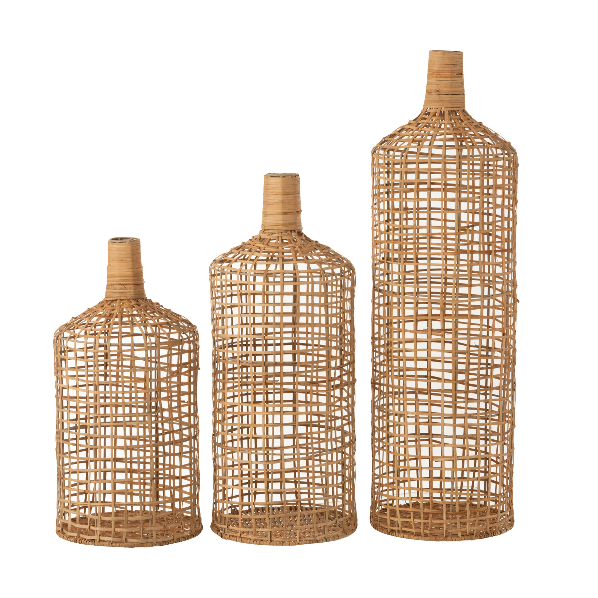 J-Line Set De 3 Vases Decoratifs Bambou Naturel