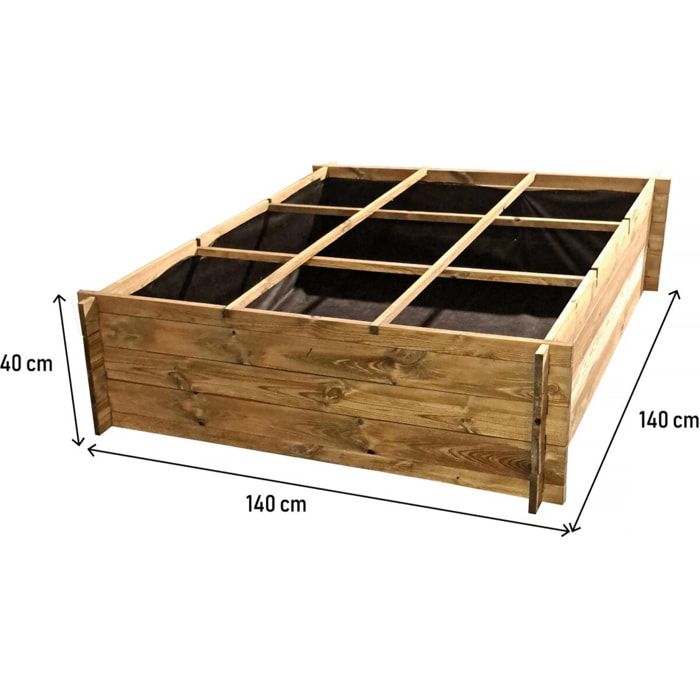 Carré potager en bois "Nigelle" - 140 x 140 x 40 cm