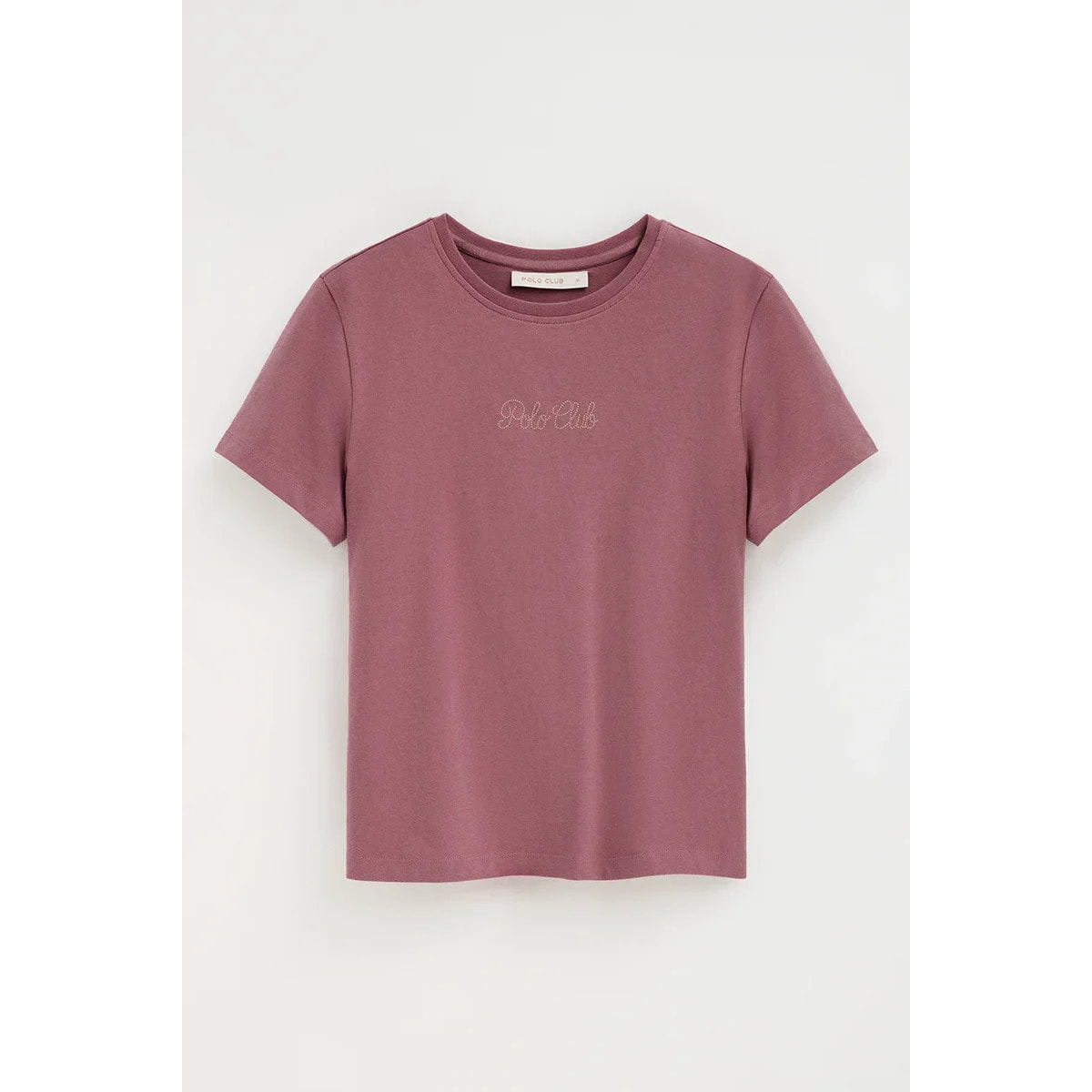 Camiseta rosa retro de manga corta con brillantes Polo Club