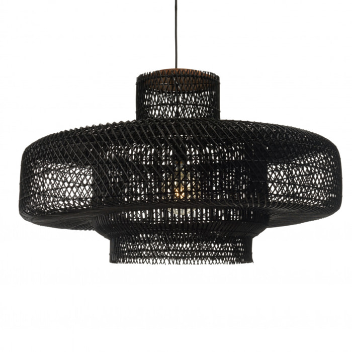 ALIDA - Suspension 'double' 90x90cm en rotin couleur noire et teck