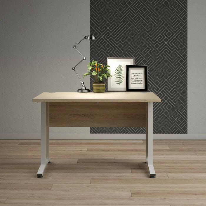 Scrivania Amigos, Scrittoio multiuso, Tavolo per ufficio porta PC, Piano di lavoro, 120x80 h75 cm, Quercia e Bianco