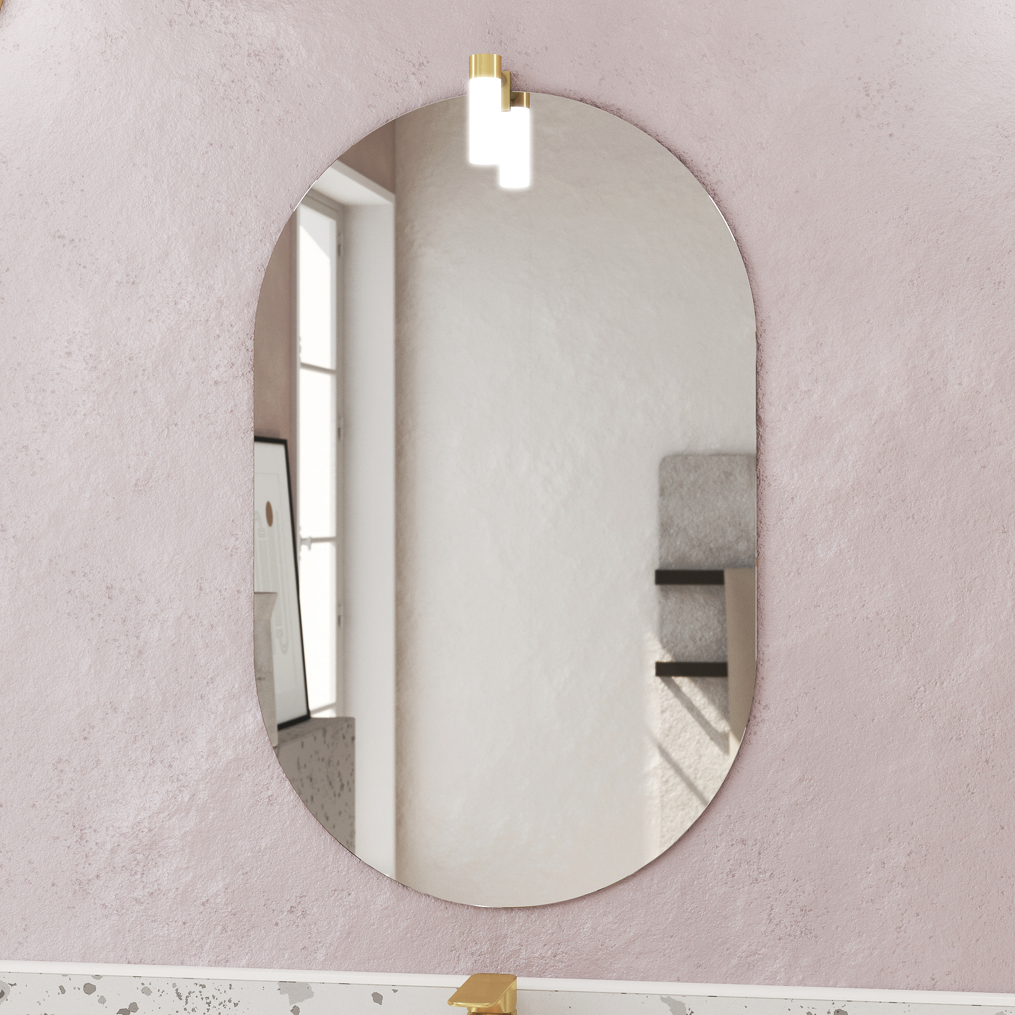 Meuble Salle de Bains 80cm Noir Mat et Or Doré 2 Tiroirs - Vasque Noire - Miroir & Applique Led
