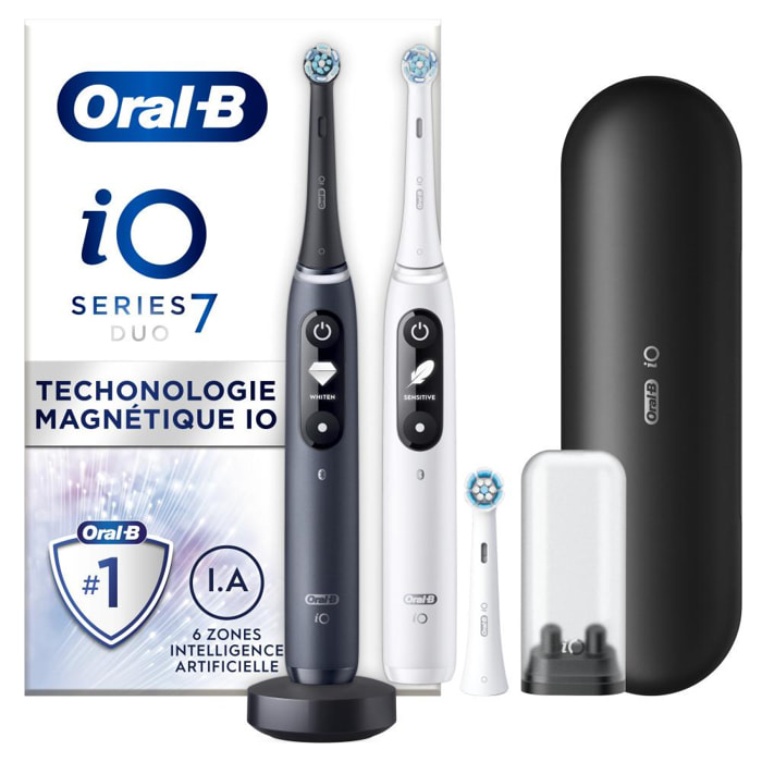 Oral-B IO 7 - Duo Avec Etui de Voyage Premium - Noire et Blanche - Brosses À Dents Électriques