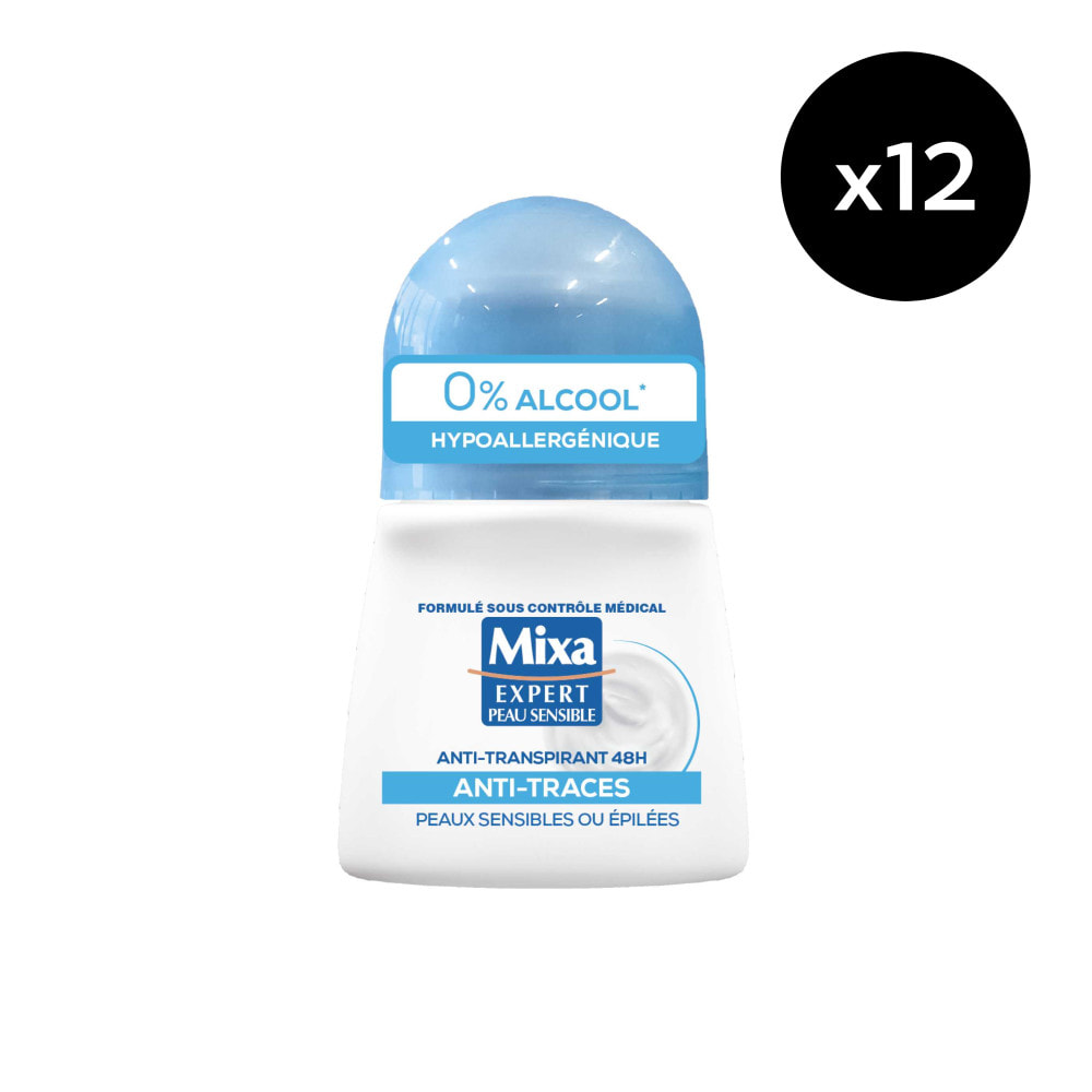Lot de 12 - Mixa Déodorant bille 48h Anti-traces 50ml