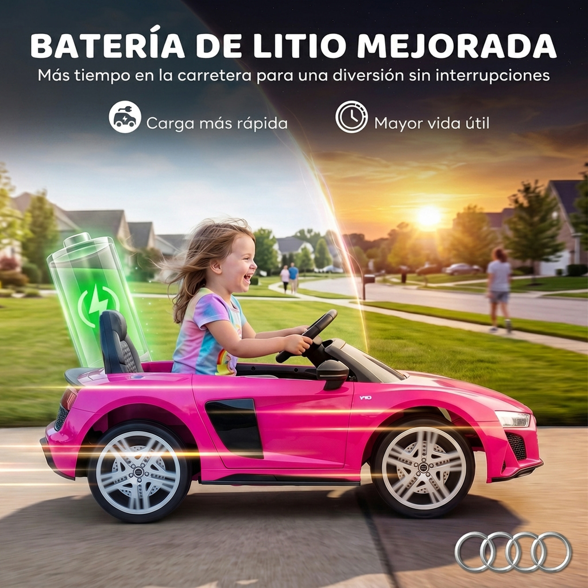 Coche Eléctrico para Niños Audi R8 Spyder Coche de Batería Litio 12V con Mando a Distancia 2,4 G 2 Motores Arranque Suave Suspensión Trasera Música Bocina USB Faros LED +3 Años 3-5km/h Rosa