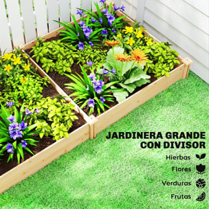 Jardinera Elevada de Madera, Huerto Urbano para Cultivar Plantas, Macetero Exterior con Divisor y Base Abierta, Pintura DIY, para Jardín, Terraza, 235x121x26 cm, Natural