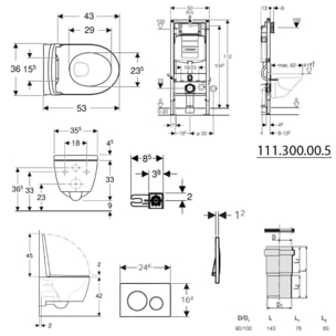 Pack WC Bati Geberit Duofix + Cuvette WC suspendu Rimfree + Plaque de commande Sigma20 Blanc chrome (GebiCon-C)