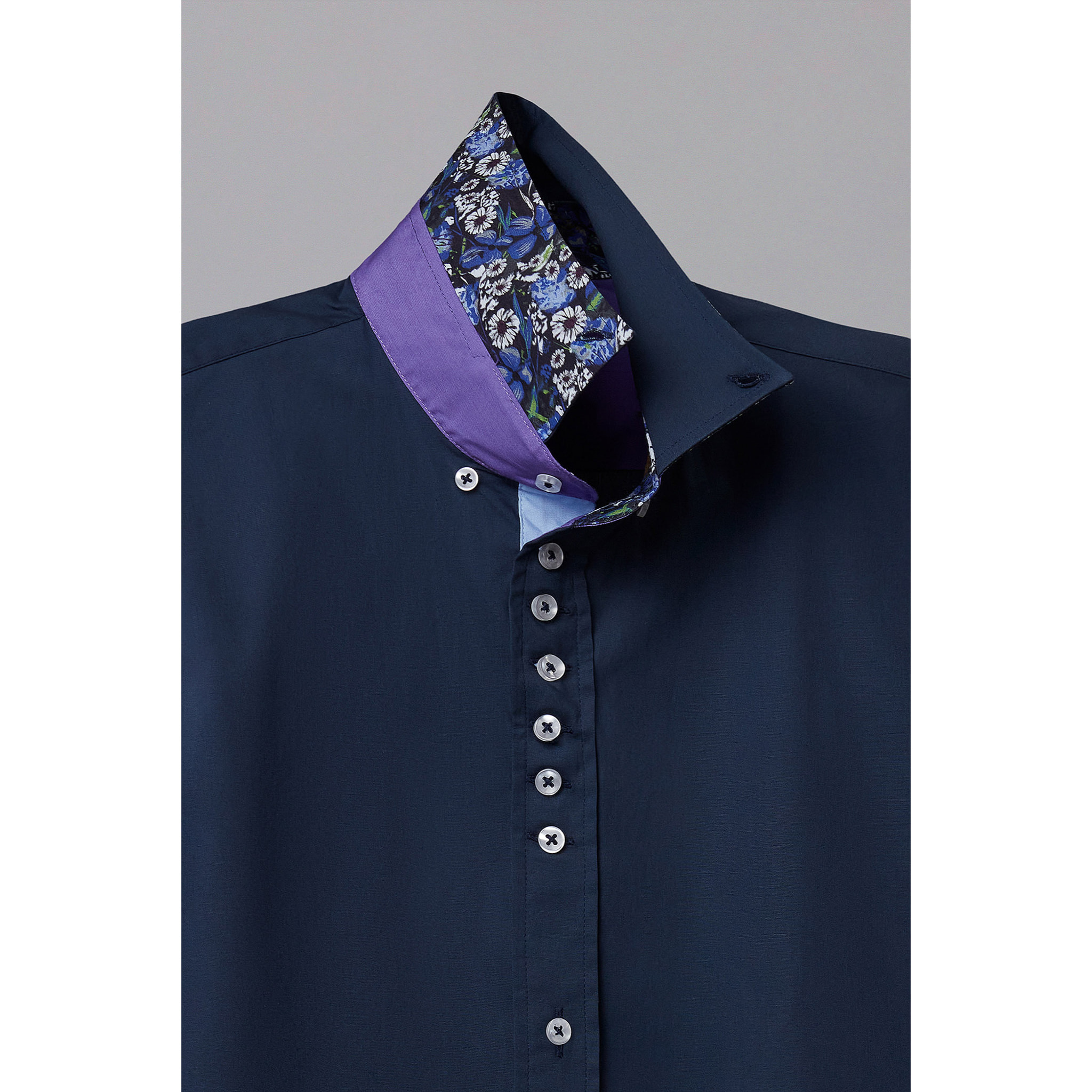 Camicia Uomo 1 Bottoni Button Down Slim Popeline Stretch Unito Blu