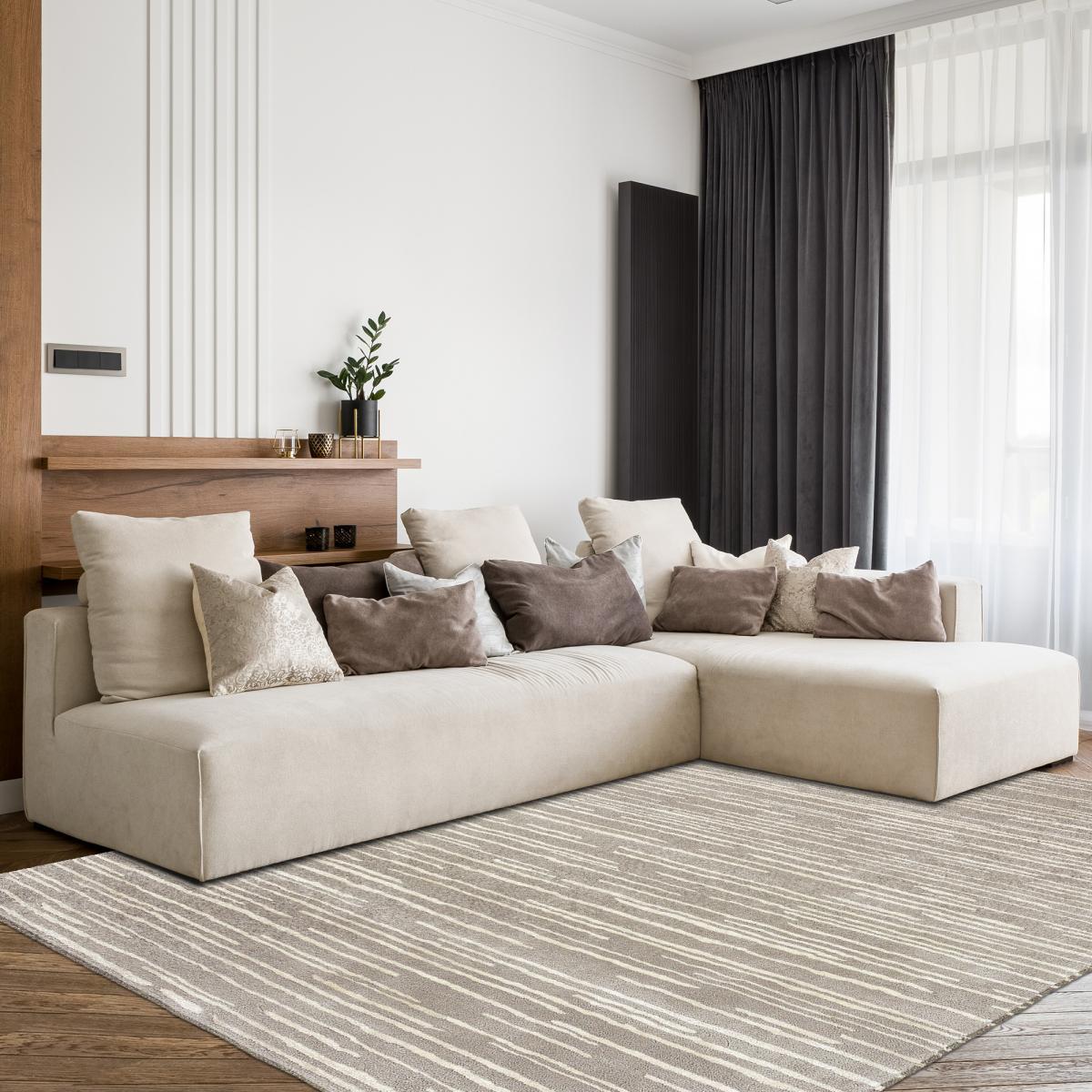 Tapis salon et chambre fait à la main en laine motif faux uni