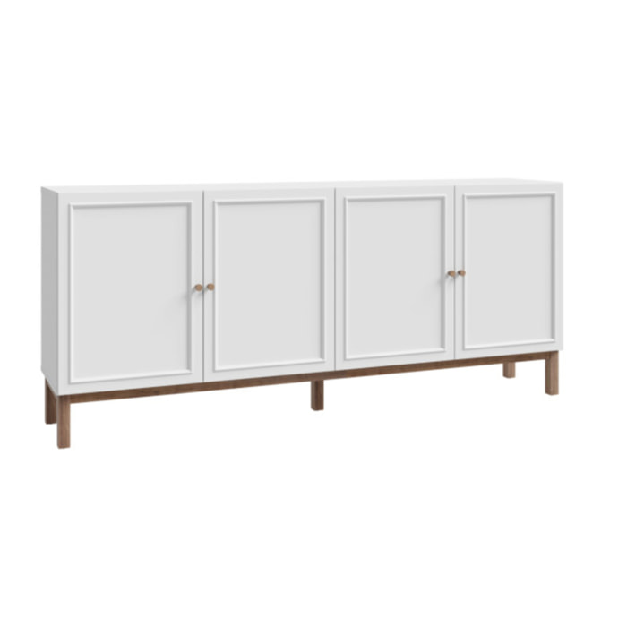 Buffet décor chêne et gris clair 199 cm 4 portes 1 tiroir - PENNY