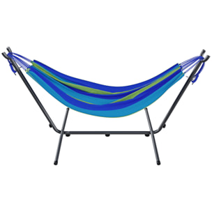 Amaca Da Giardino Con Supporto In Acciaio Portata 200 Kg Regolabile Telo Cotone Resistente Esterno Terrazzo Borsa 265x110x100 Cm Multicolore Blu