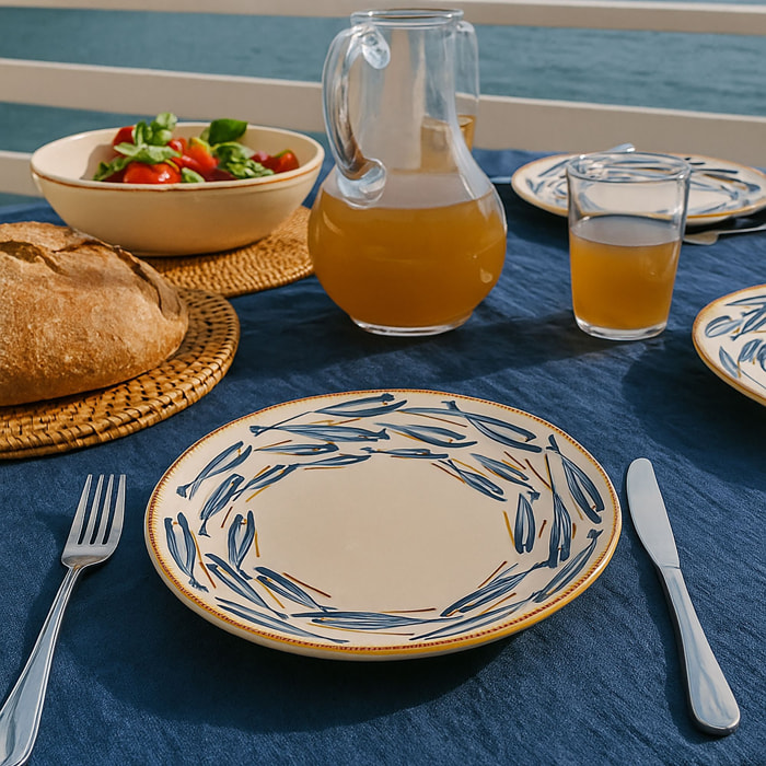 Lot de 6 assiettes plates 26cm en porcelaine à imprimé poisson MARIUS