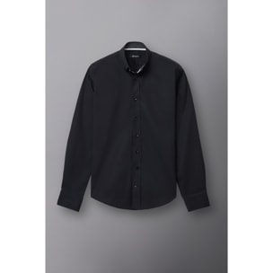 camicia uomo 1 bottone button down slim Popeline Stretch Unito Nero