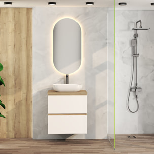 Conjunto de Baño Nia | Mueble Suspendido | 60 cm Blanco | Dos Cajones | Lavabo Sobrepuesto | No incluye Espejo | Mueble Montado| Alday