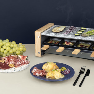 Raclette 8 Personas 2 en 1, Plancha Con Piedra Natural, 1200 W.