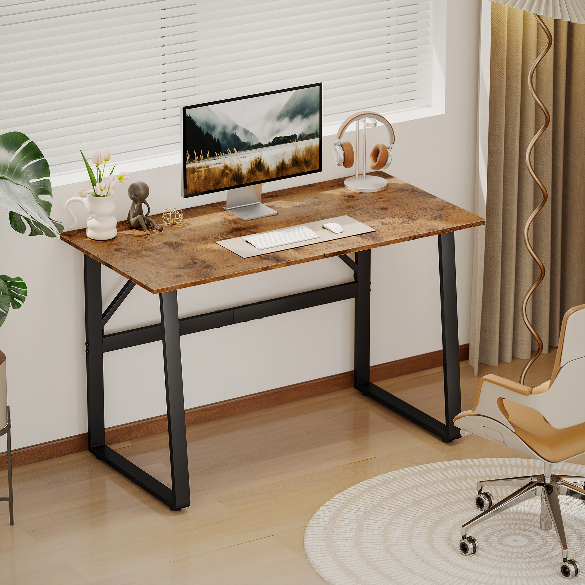 Escritorio Estilo Industrial, 120x60x76 cm, Mesa de Escritorio, Mesa de Ordenador con Marco de Acero, Fácil de Montar, para Casa, Oficina, Dormitorio, Estudio, Marrón Rústico