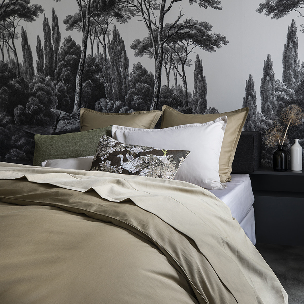 Drap housse uni en satin de coton bio, TEOPHILE, Beige Désert