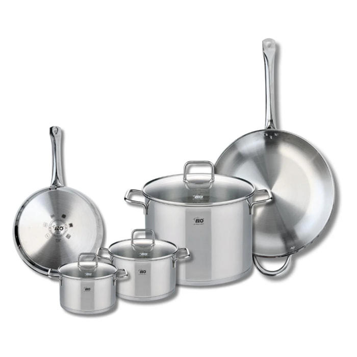 Ensemble de 2 Poêles de cuisson 24 et 32 cm et 3 faitouts 14, 16 et 26 cm Elo Profi Citrin