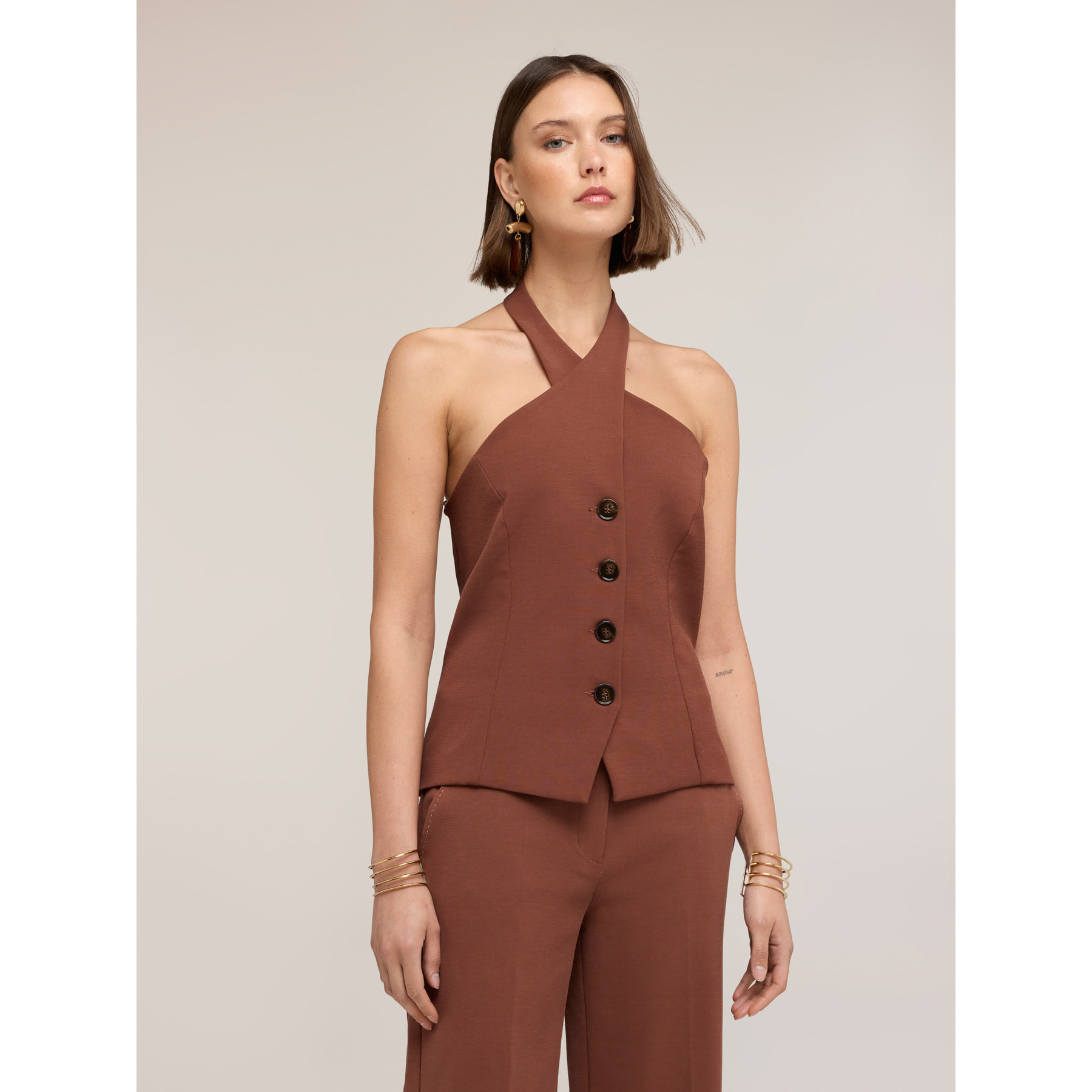 Motivi - Top halter neck The Tailoring Lab - Marrone