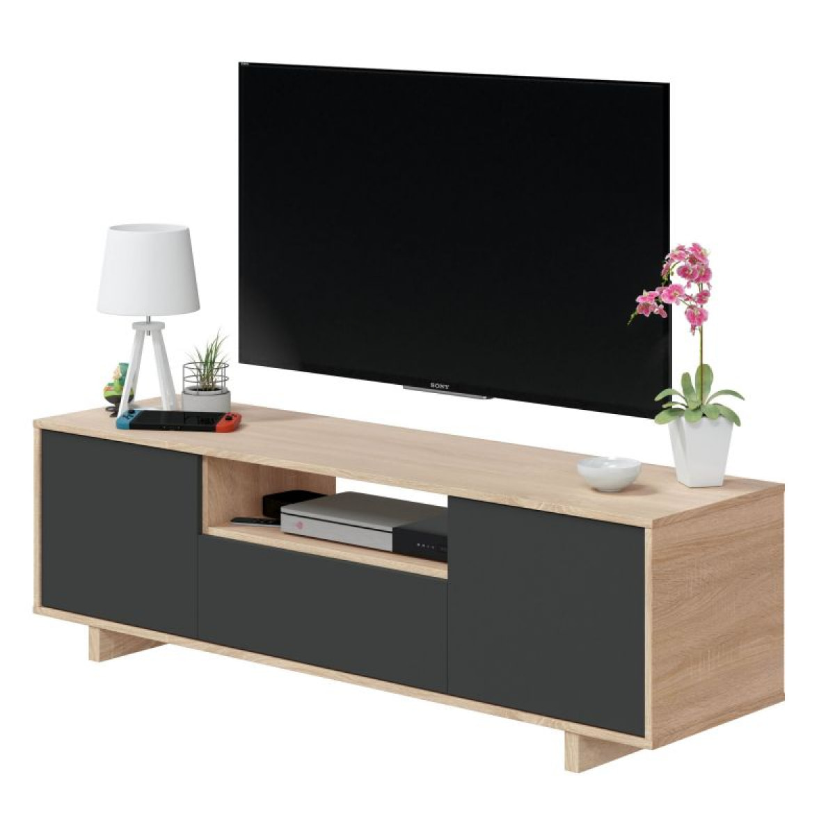 Mueble TV Zaira Roble Canadian - Antracita