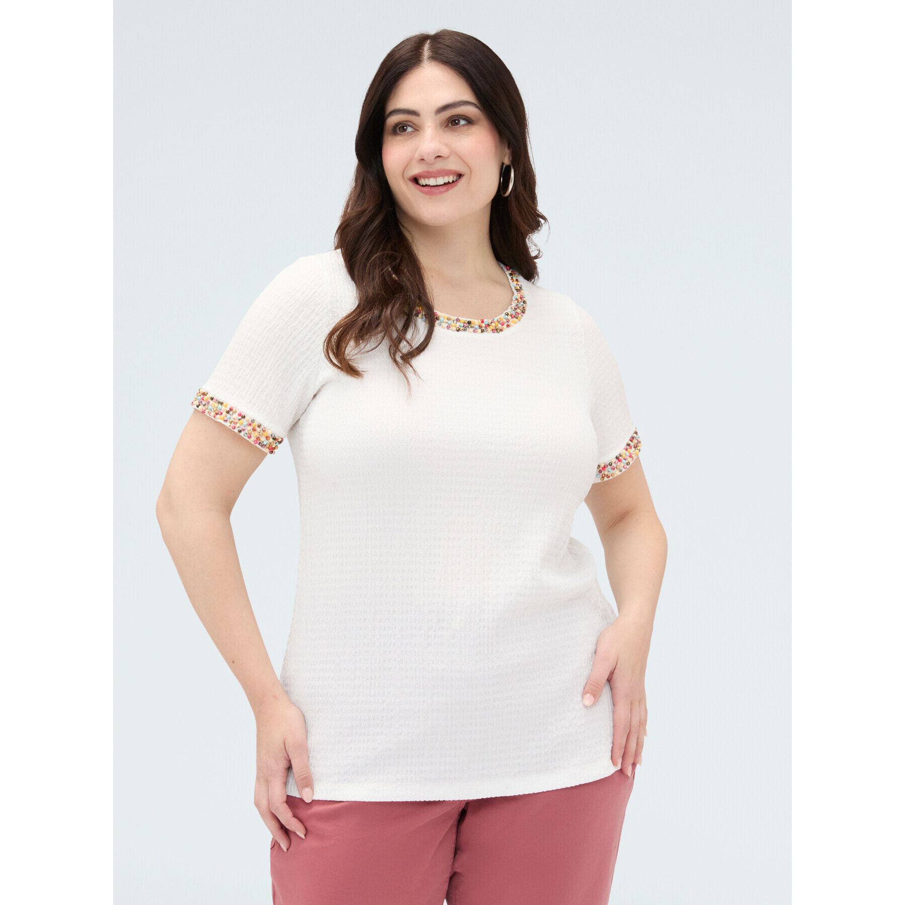 Fiorella Rubino - Camiseta de punto con cuentas - Blanco