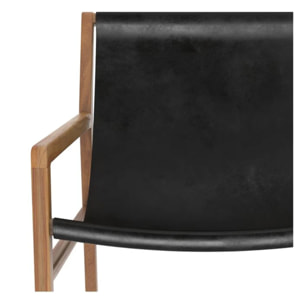 Fauteuil lounge en teck et cuir de vachette noir - Apache