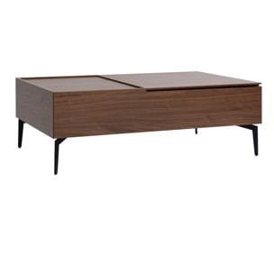 Table basse relevable rectangulaire bois foncé finition noyer et métal noir L103 cm SEDA
