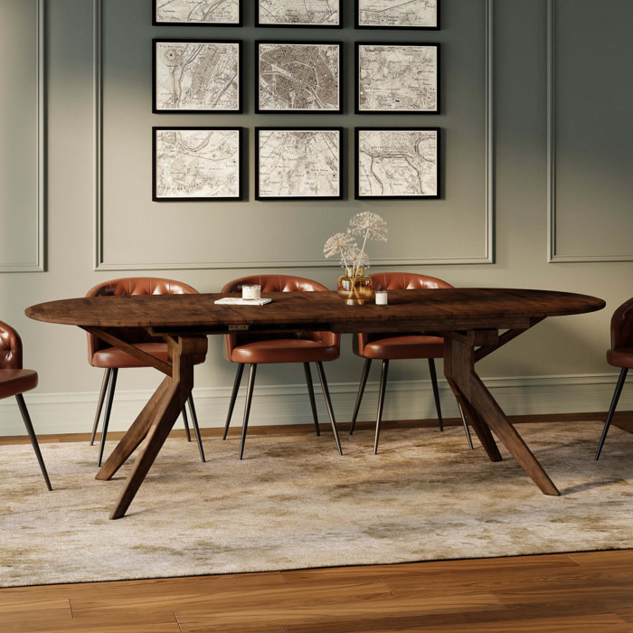 Table extensible en bois d'hévéa massif foncé 6 à 10 personnes - Oli