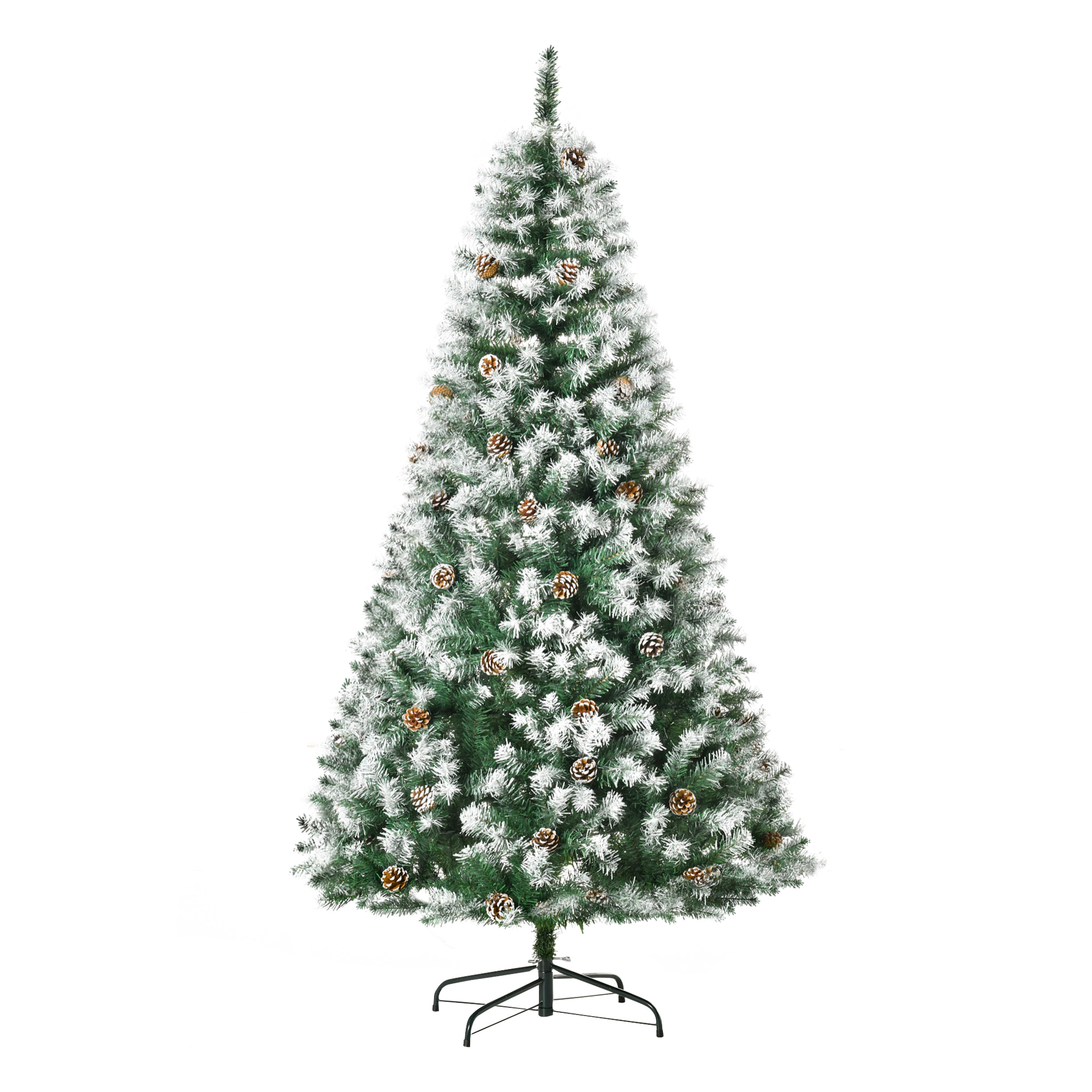 árbol de Navidad Artificial 180 cm con Nieve 800 Ramas 61 Piñas Hojas PVC Verde