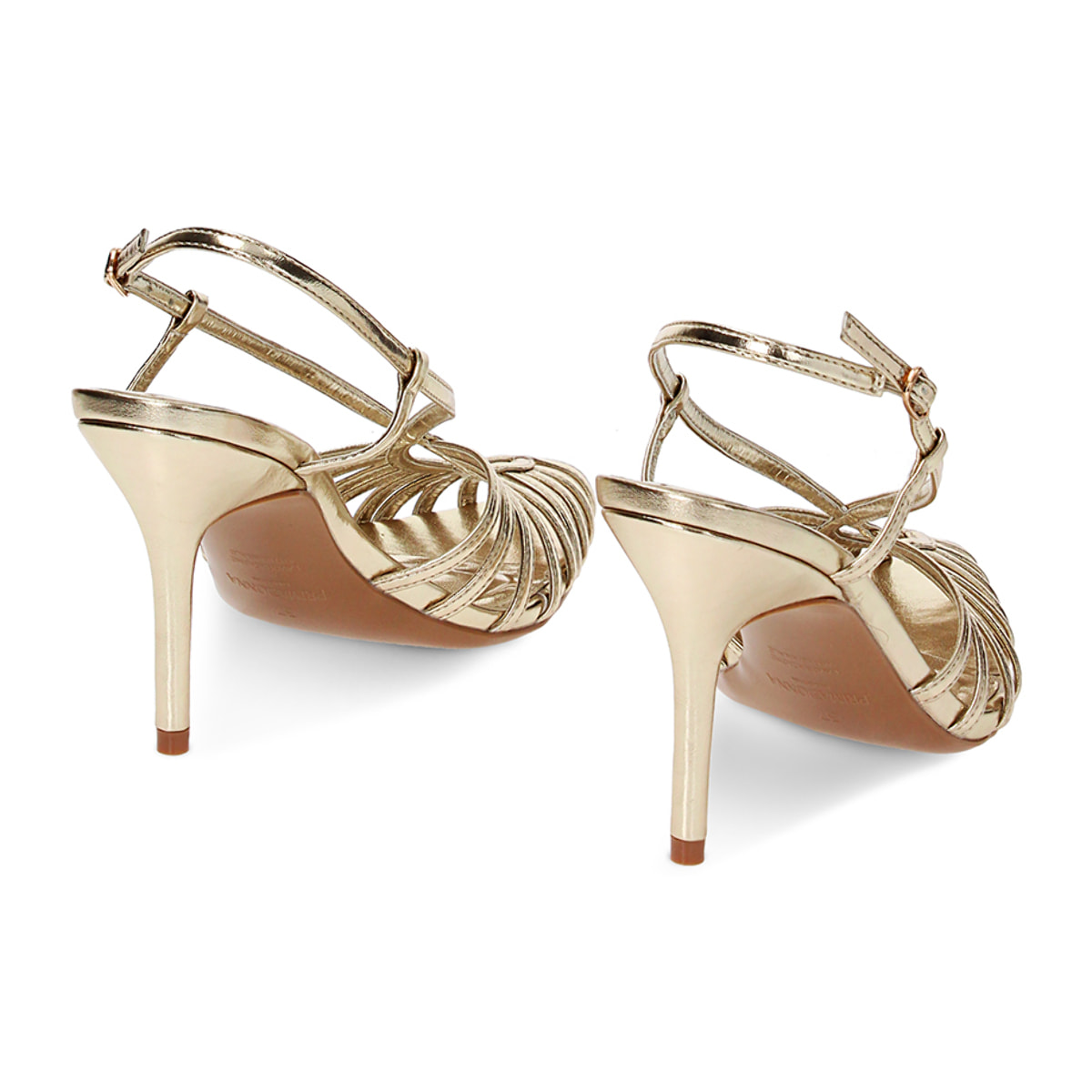 Sandalias con tacón doradas de laminado