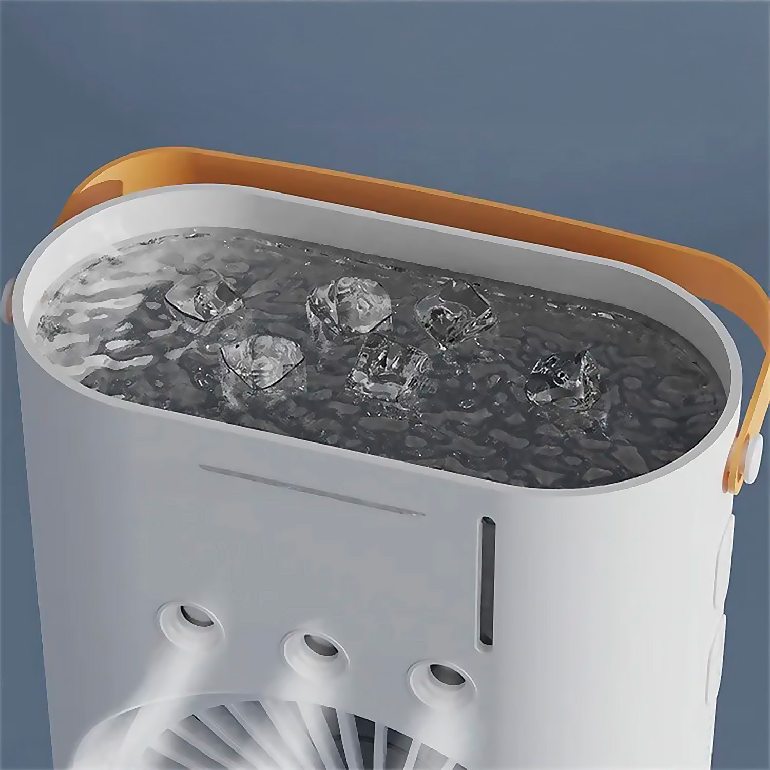 Ventilador torre RGB de doble cabezal con niebla de enfriamiento, 3 velocidades, oscilación de 90° y control remoto.