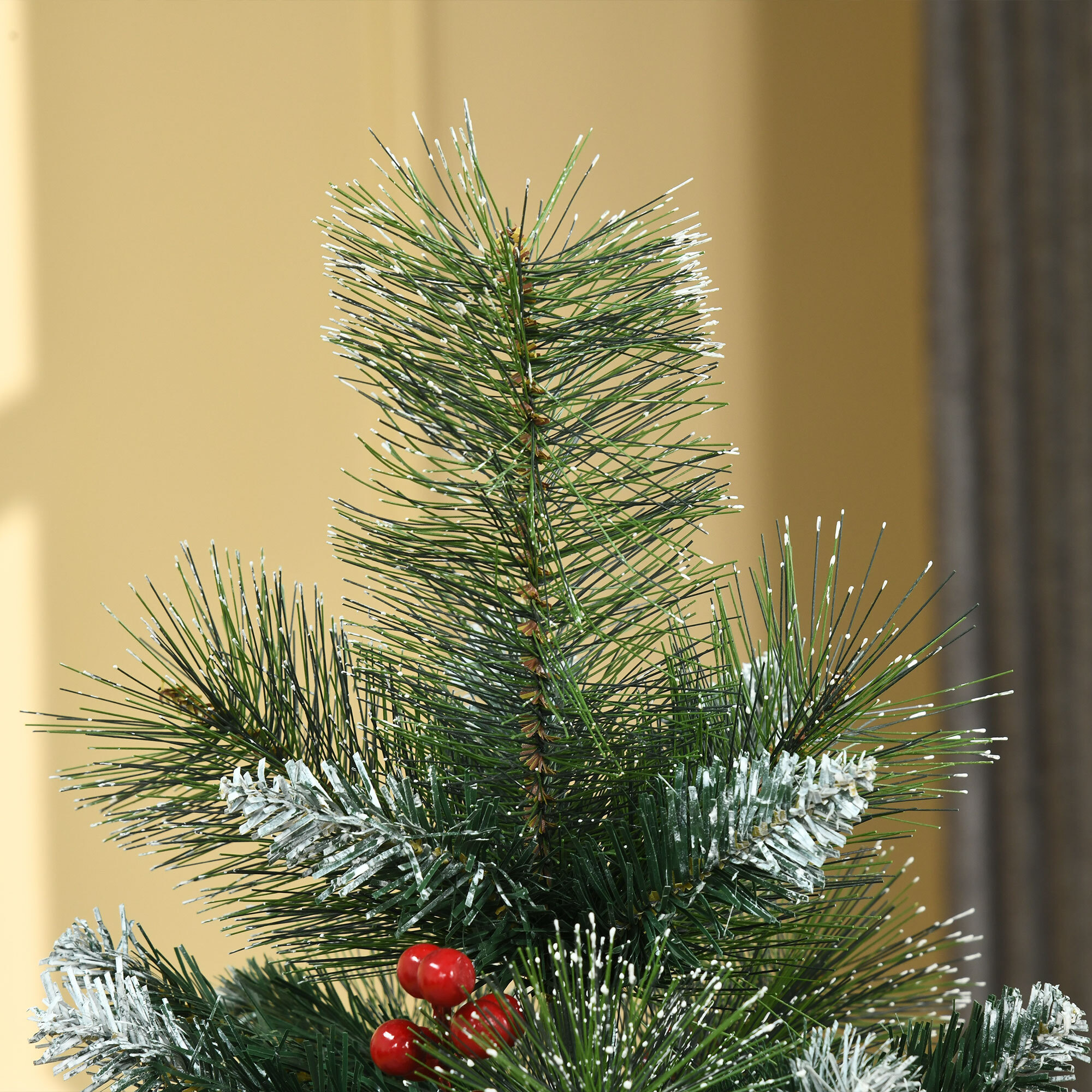 árbol de Navidad Artificial con Nieve 150 cm Ignífugo con 360 Ramas 38 Bayas Base Plegable y Soporte Metálico Decoración Navideña para Interiores Verde