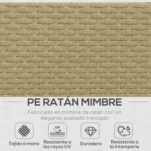 Conjunto de Muebles Ratán de 3 Piezas Mesa de Centro Sofá Doble y Sofá de 3 Plazas con Cojines Extraíbles para Exterior Jardín Terraza Patio Acero Beige