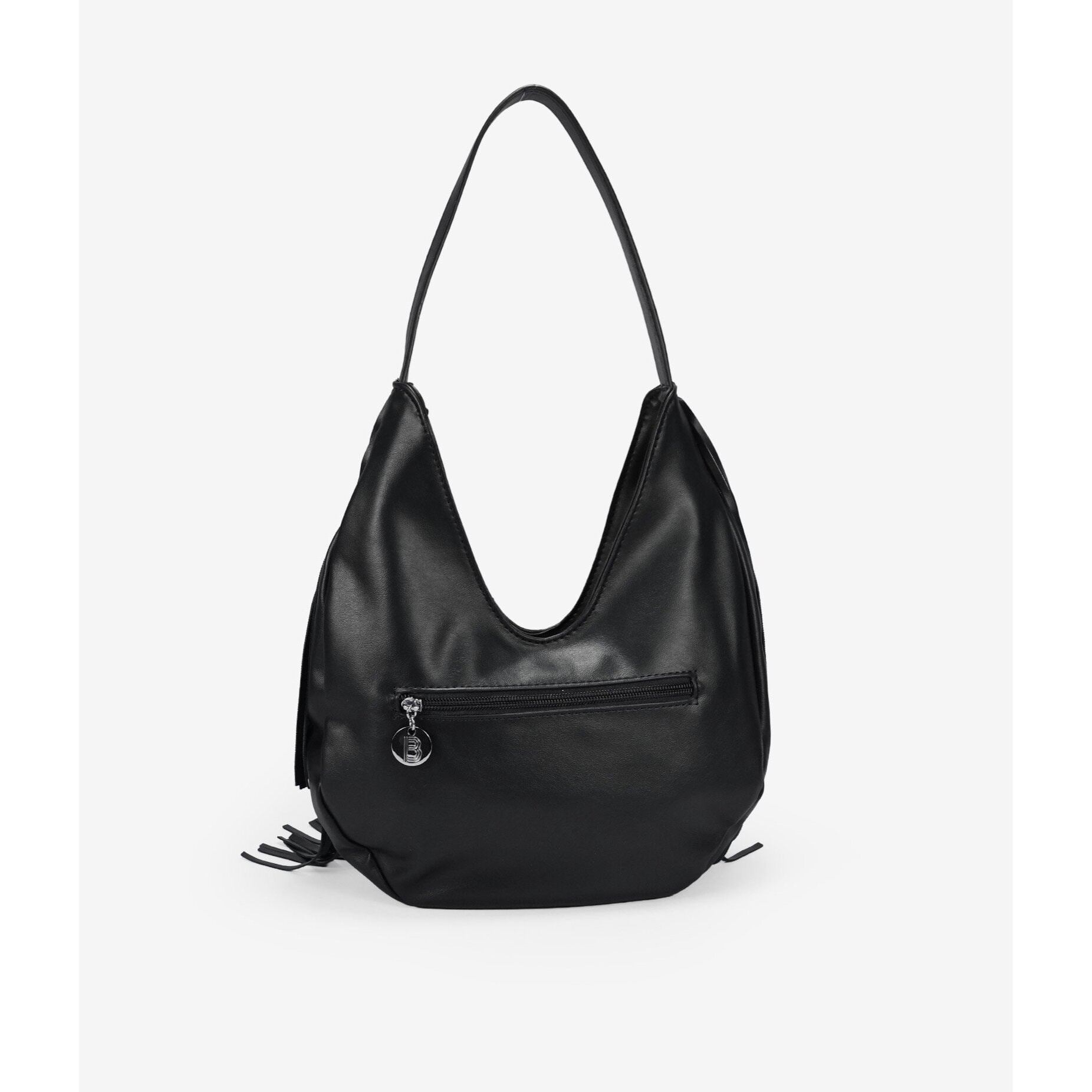 Bolso de hombro negro con flecos