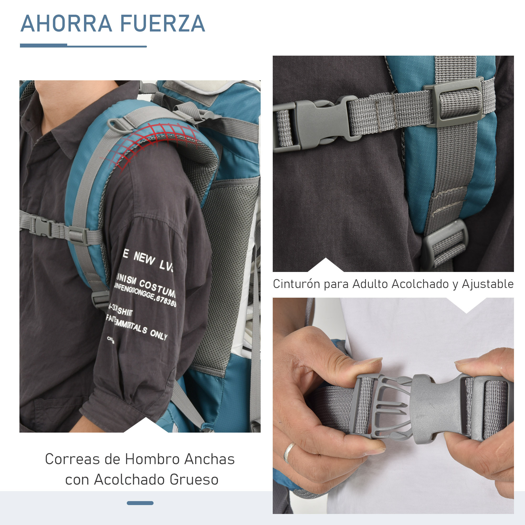 Mochila Portabebés con Protector de Lluvia y Sol Azul y Gris