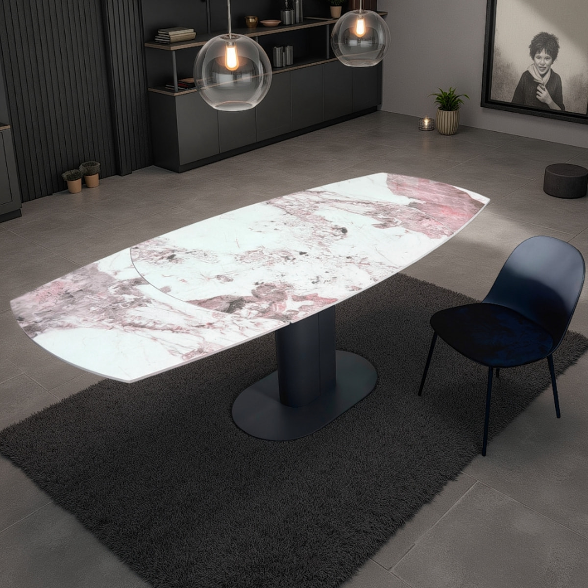 Table à manger extensible Tomasucci FYRM, en céramique, marbre onyx, gris, 120/160/200 × 89 × 76 cm