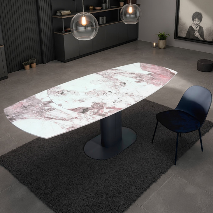 Table à manger extensible Tomasucci FYRM, en céramique, marbre onyx, gris, 120/160/200 × 89 × 76 cm
