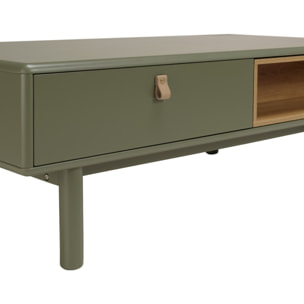 ETHAN - Table basse 2 tiroirs et 2 niches en bois naturel vert