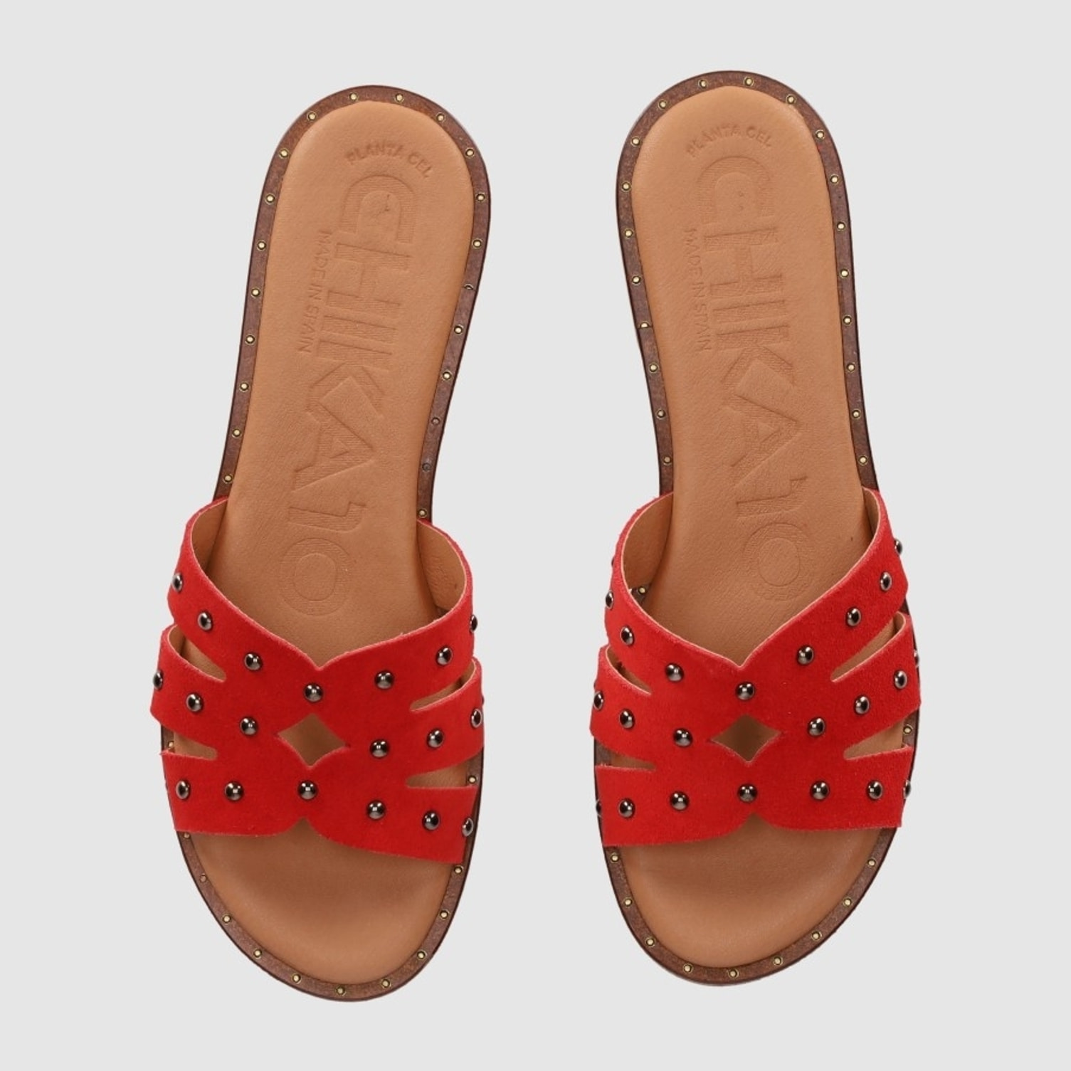 Sandalias de Serraje - Rojo - Tacón: Bajo