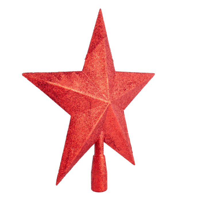 Stella di Natale decorativa per albero di Natale. Con glitter rosso, 27cm.