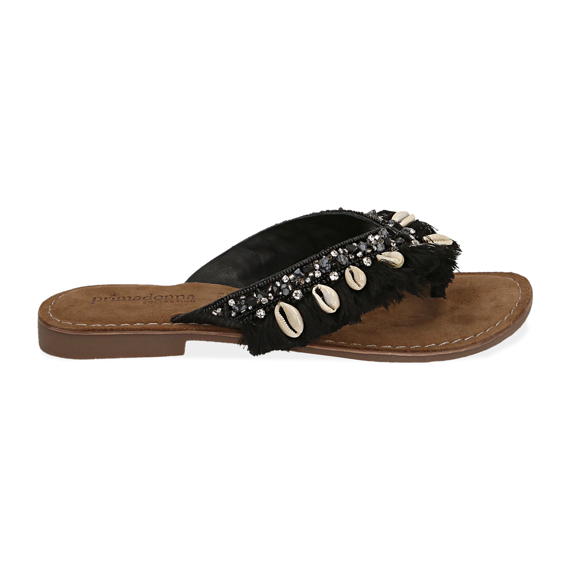 Chanclas de raso negro con conchas