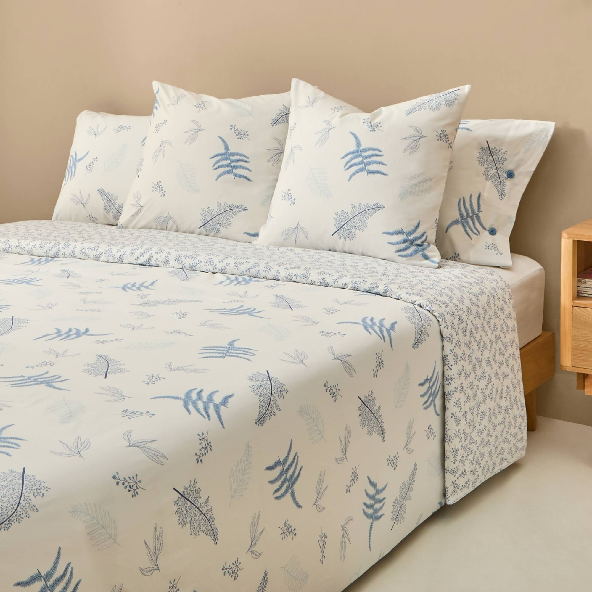 Funda nórdica algodón hojas Lari color azul 100% Algodón percal
