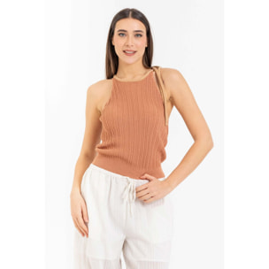 Kocca - Top da donna in maglia di viscosa a costine con nodo Donna