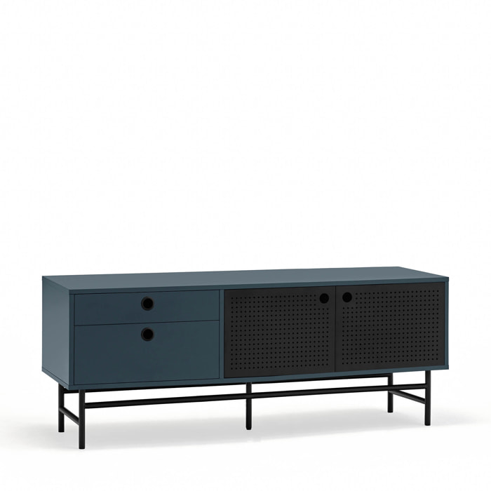 Mueble de televisión Punto 2 puertas y 2 cajones gris antracita y negro