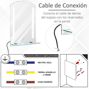 Espejo de Baño con Luz LED 16W Interruptor Táctil Estante Aluminio 50x15,1x70cm