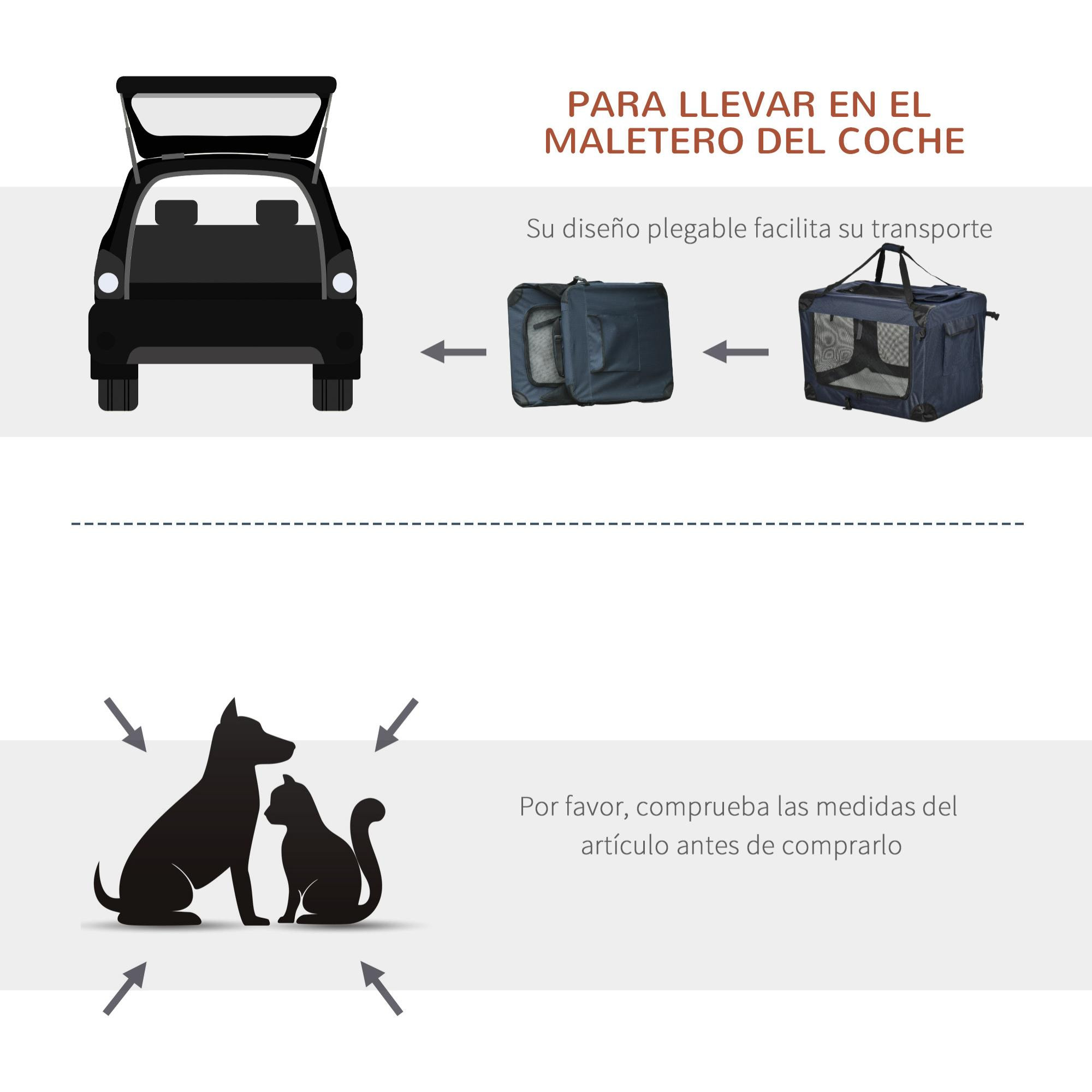 Transportín Perro Gato Bolsa de Transporte Portátil y Transpirable para Mascotas Plegable con Cojín 3 Puertas y Ventana de Malla 2 Bolsillos 80,5x57x57 cm Azul Oscuro